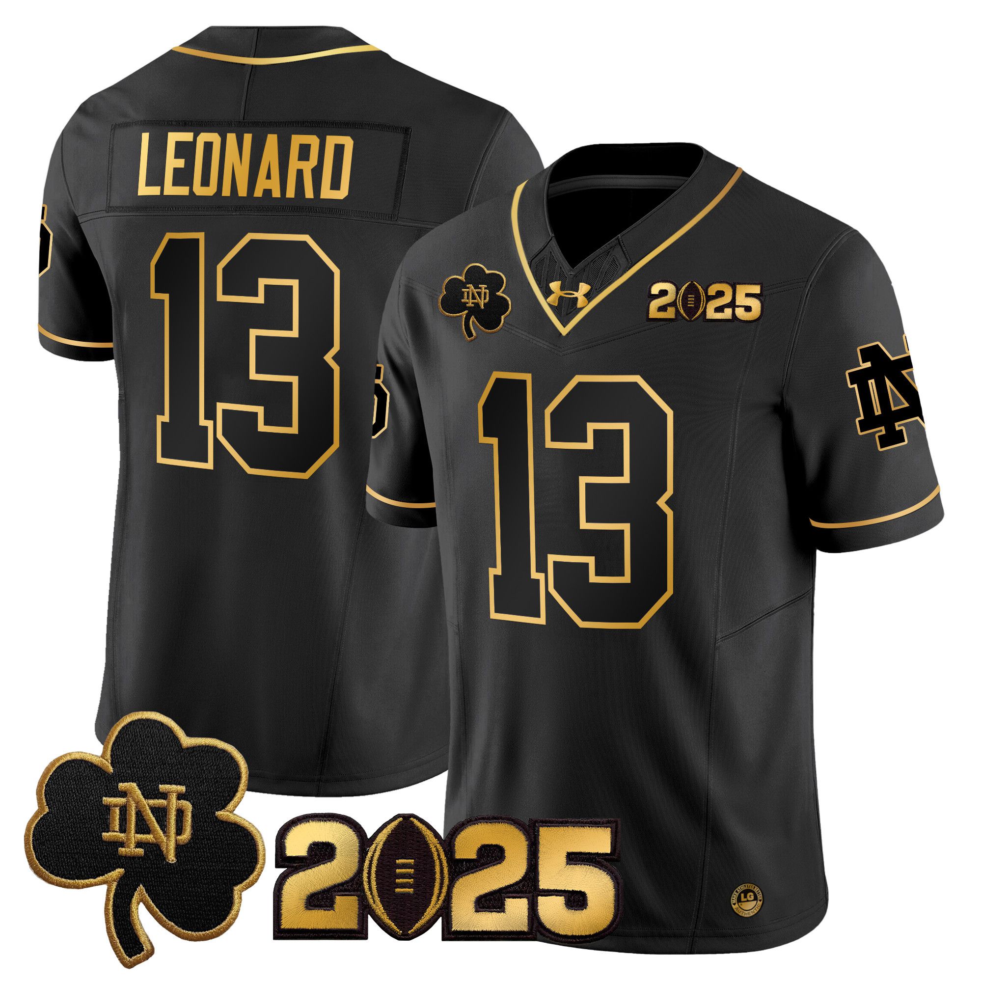 Men Notre Dame Fighting Irish #13 Leonard Black 2025 CFP Final Patch Gold Vapor Limited NCAA Jersey style 1->ncaa teams->NCAA Jersey